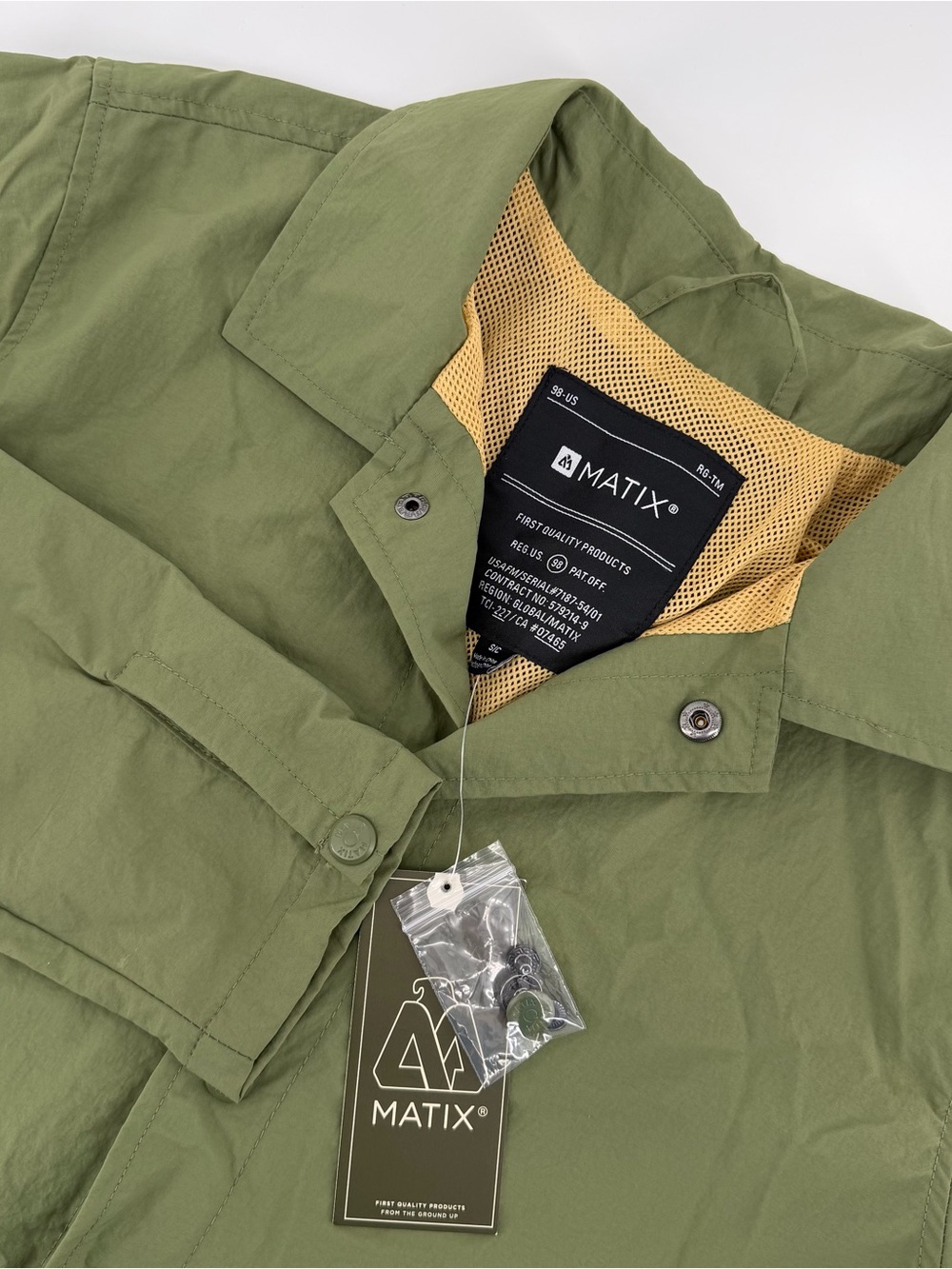Matix Mens Small Olive Green Windbreaker Jacket Snap Front Lightweight NWT Skate
